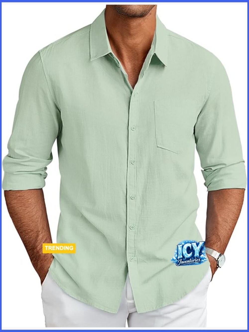 Men's Long Sleeve Button Down Shirt Cotton Linen Fabric Casual